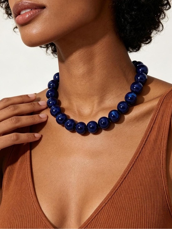 Anthropologie Jewelry - New! Coastal Preppy Blue Chunky Beaded Dopamine Necklace 2001 NWOT